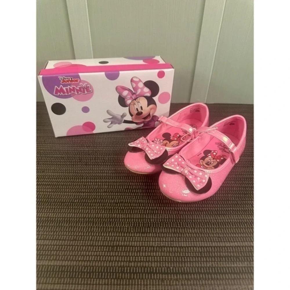 Disney Minnie Mouse Pink Glitter Mary Jane Ballet Flats Girls Size 12 New in Box